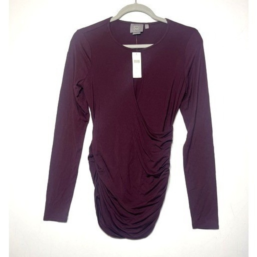 Anthropologie Vanessa Virginia NWT Burgundy Rouched READ Stretch Top Sz S